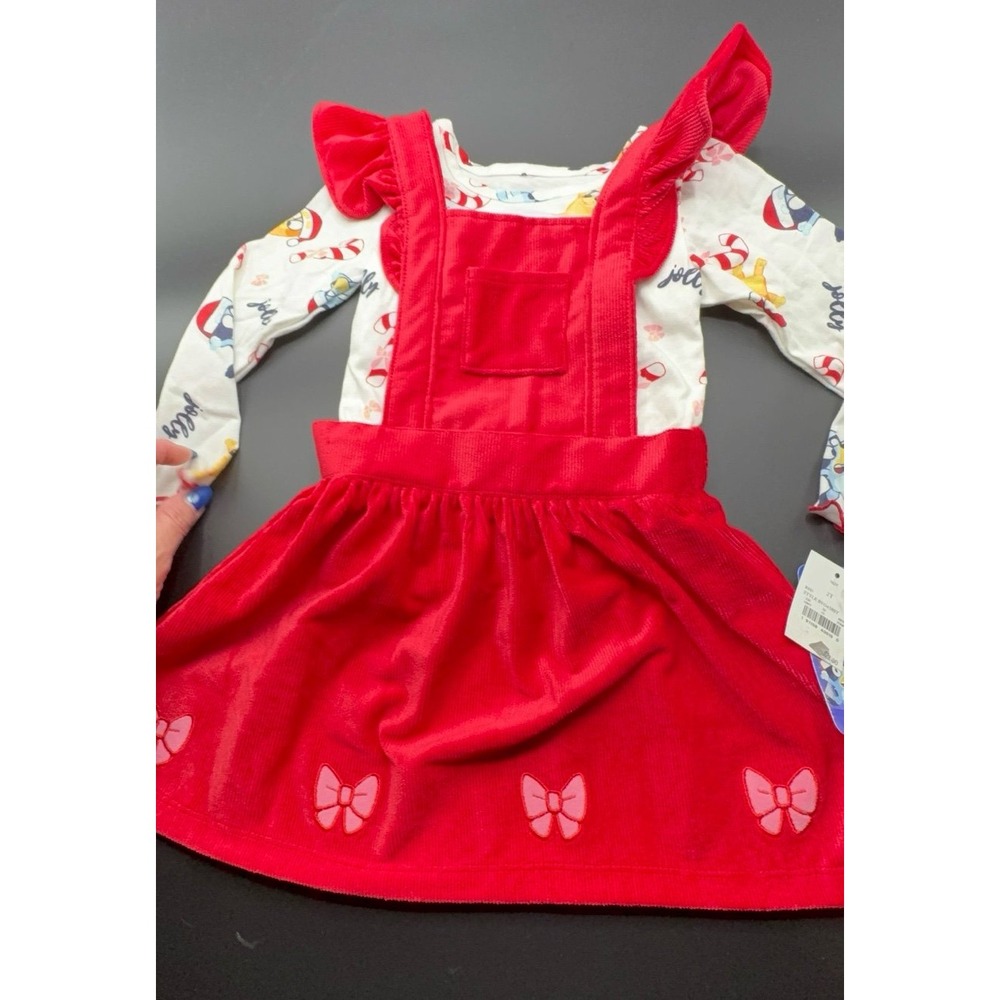NEW toddler girl size 2T Bluey long sleeve shirt and velvety dress outfit.